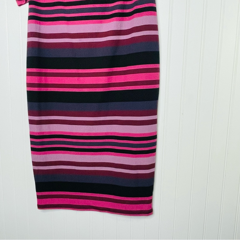 Lane Bryant Off-Shoulder Striped Bodycon Dress in Pink, Black and Burgundy - Picture 3 of 6